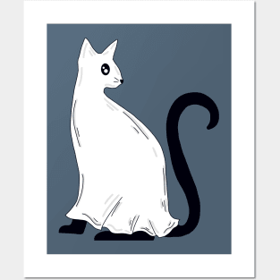 Mystery Ghost Cat With Dark Gray Background Posters and Art